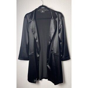 Have L A Wm's  Satin Black Long Blazer Open Front Longline L Glam Elegant‎